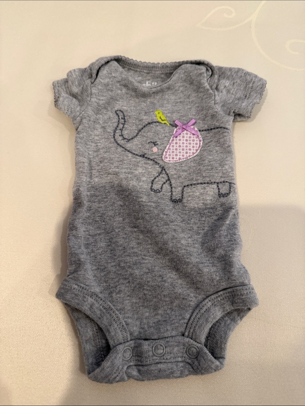 child of mine Gray Elephant Appliqué One-Piece with Pink Ear Detail